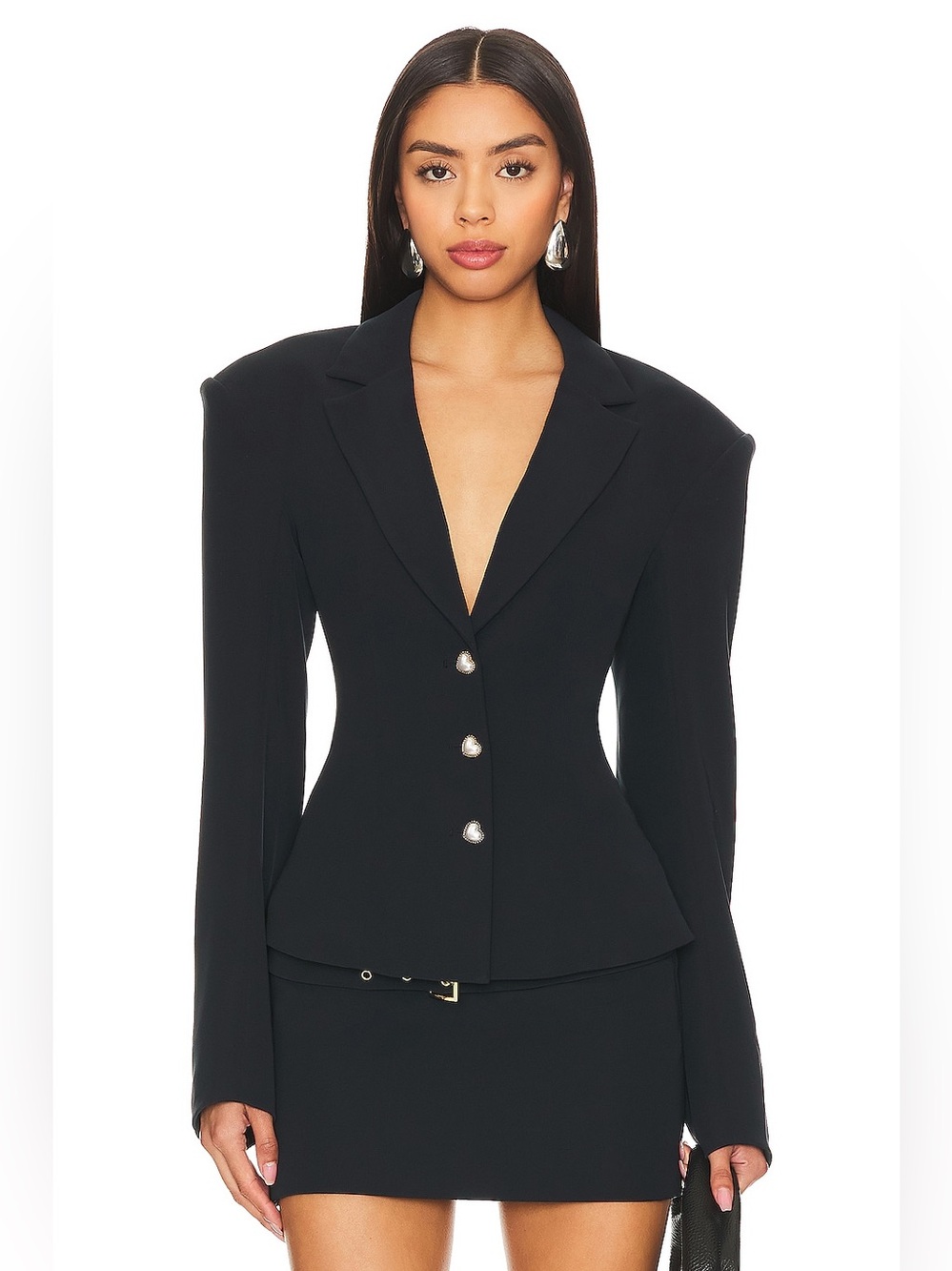 Lovers and Friends Hollis Blazer Jacket Black Heart Button Padded Shoulders NEW